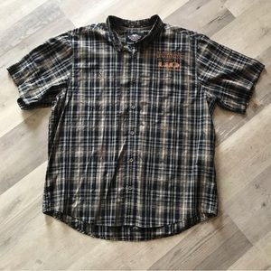 Harley Davidson 110 Anniversary Motorcycle Embroidered Plaid Short Sleeve 2XL